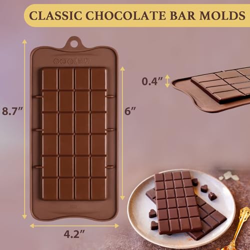 HKNMTT Chocolate Bar Molds Silicone Classic 4 Pack, Snap Candy Bars Making Mould Set, BPA Free Soy Candle Wax Melt Durable Mold Easy Release Non-Stick for Protein and Energy DIY Handmade Gifts - Image 3