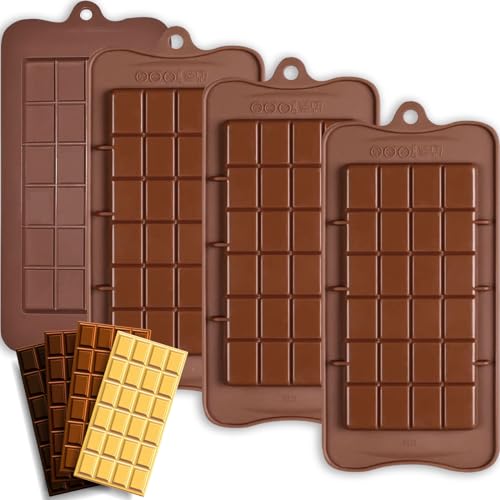 HKNMTT Chocolate Bar Molds Silicone Classic 4 Pack, Snap Candy Bars Making Mould Set, BPA Free Soy Candle Wax Melt Durable Mold Easy Release Non-Stick for Protein and Energy DIY Handmade Gifts - Image 1