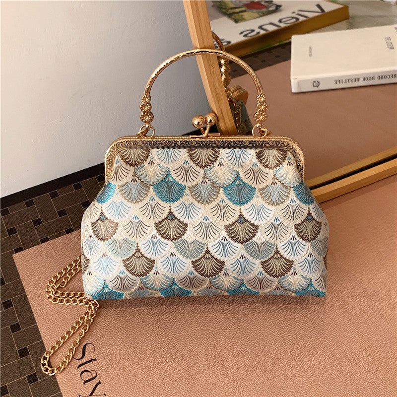 Handmade Gold-Clasped Brocade Chinese-Style Fragrant Cloud Yarn Holiday Gift Retro Evening Bag Coin Purse Fashion - Image 2