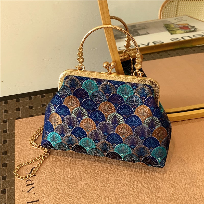 Handmade Gold-Clasped Brocade Chinese-Style Fragrant Cloud Yarn Holiday Gift Retro Evening Bag Coin Purse Fashion - Image 3