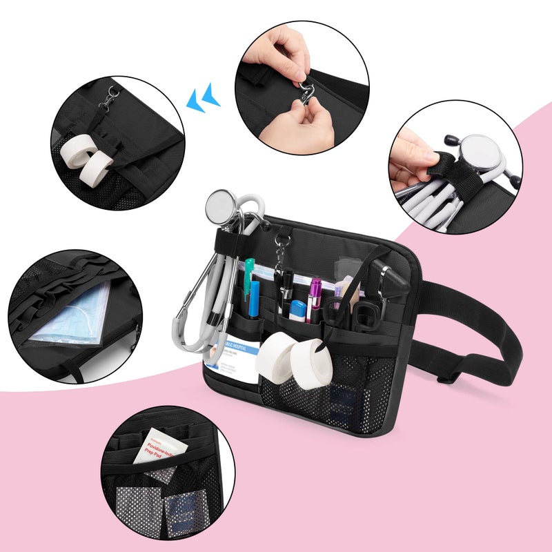 Damero Nurse Fanny Pack with Medical Gear Pockets, Nurse Waist Pouch Nurse Tool Belt with Tape Holder for Stethoscopes, Bandage Scissors and Other Medical Supplies, Black - Image 2