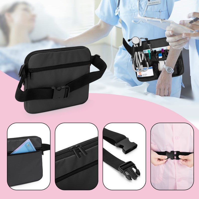 Damero Nurse Fanny Pack with Medical Gear Pockets, Nurse Waist Pouch Nurse Tool Belt with Tape Holder for Stethoscopes, Bandage Scissors and Other Medical Supplies, Black - Image 4