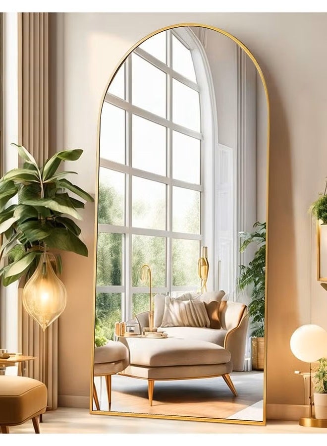 Vphom Full-Length Arched Floor Mirror with Aluminum Frame (70x150cm) – GOLD - Image 1