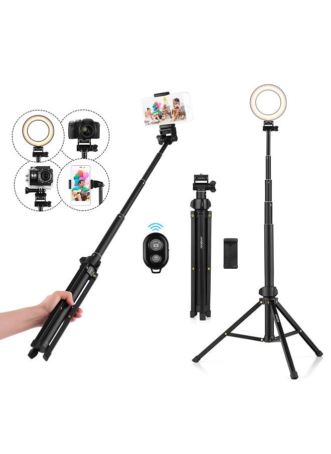 59in 2-in-1 Tripod Stand + Extendable Selfie Stick Aluminum Alloy with Phone Holder Remote Shutter Compatible with iPhone Android Phones - pzsku/Z7578E2545430B3891A6DZ/45/_/1697194111/52d6ebea-61a0-4cce-bdf0-d8f413ebc165