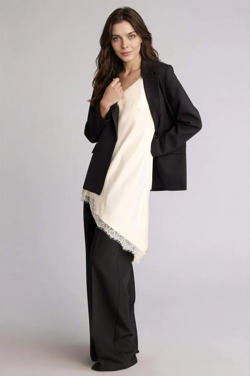 DeFacto Regular Fit Satin V-Neck Short Sleeve Tunic