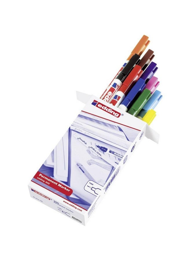 إدينغ 400 قلم تحديد دائم - مجموعة من 10 ألوان - طرف دائري رفيع 1 مم - أقلام مقاومة للماء وسريعة الجفاف ومقاومة للتلطخ - للكرتون والبلاستيك والخشب والمعادن والزجاج والقماش - Image 1