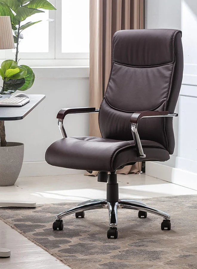 DANUBE HOME Boss Swivel High Back Office Chair Ergonomic Gaming Chair Modern Home Computer Chair 360° Swivel Pu Leather Office Chair Adjustable Lumbar Executive Chair 75.5x63.5x115 cm Brown