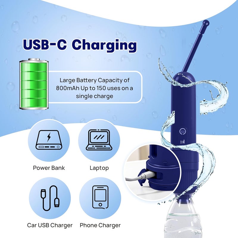 Bidezo Portable Bidet for Travel with 180ml Bottle and Universal Adapter, 800mAh Battery for Upto 150 Uses on Full Charge with USB-C Cable, IPX7 Leakproof, 3 Pressure Modes Electric Travel Bidet - Image 3
