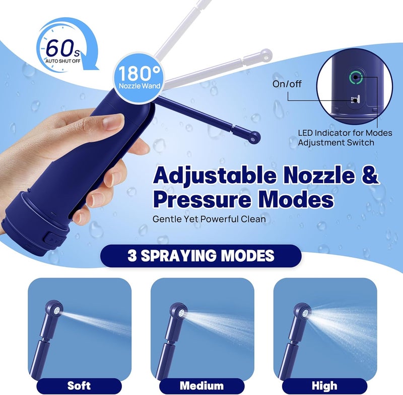 Bidezo Portable Bidet for Travel with 180ml Bottle and Universal Adapter, 800mAh Battery for Upto 150 Uses on Full Charge with USB-C Cable, IPX7 Leakproof, 3 Pressure Modes Electric Travel Bidet - Image 5