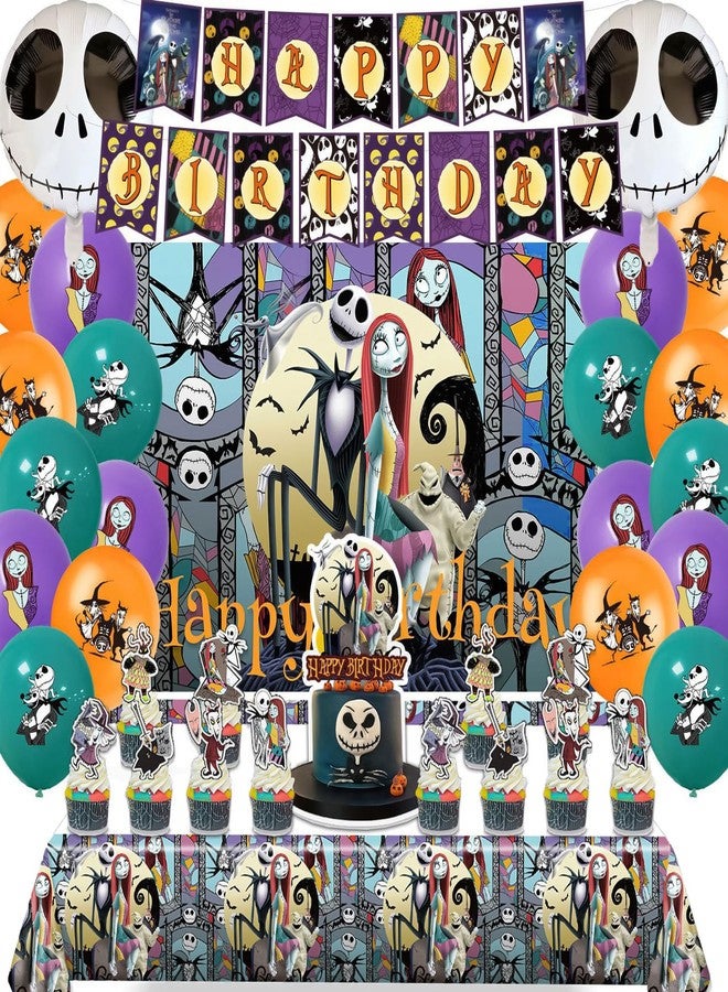 Taeku Horror Birthday Decorations - 39 Pcs Halloween Party Supplies Set Movie Theme, Includes Banner, Balloons, Cake Toppers, Backdrop & Tablecloth - Scary Decor for Horror Fans (Orange) - Image 1