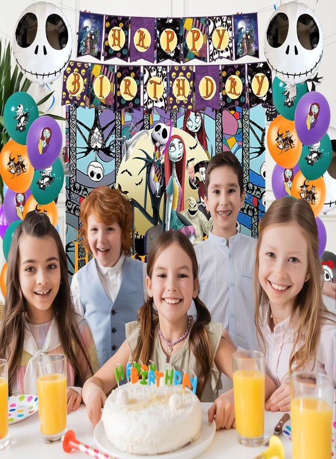 Taeku Horror Birthday Decorations - 39 Pcs Halloween Party Supplies Set Movie Theme, Includes Banner, Balloons, Cake Toppers, Backdrop & Tablecloth - Scary Decor for Horror Fans (Orange) - Image 5