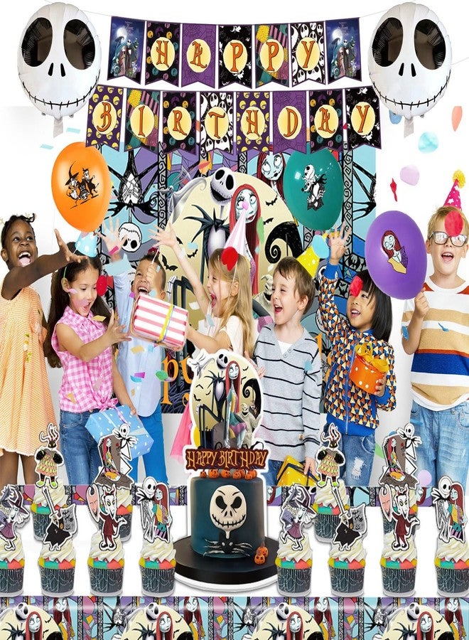 Taeku Horror Birthday Decorations - 39 Pcs Halloween Party Supplies Set Movie Theme, Includes Banner, Balloons, Cake Toppers, Backdrop & Tablecloth - Scary Decor for Horror Fans (Orange) - Image 4