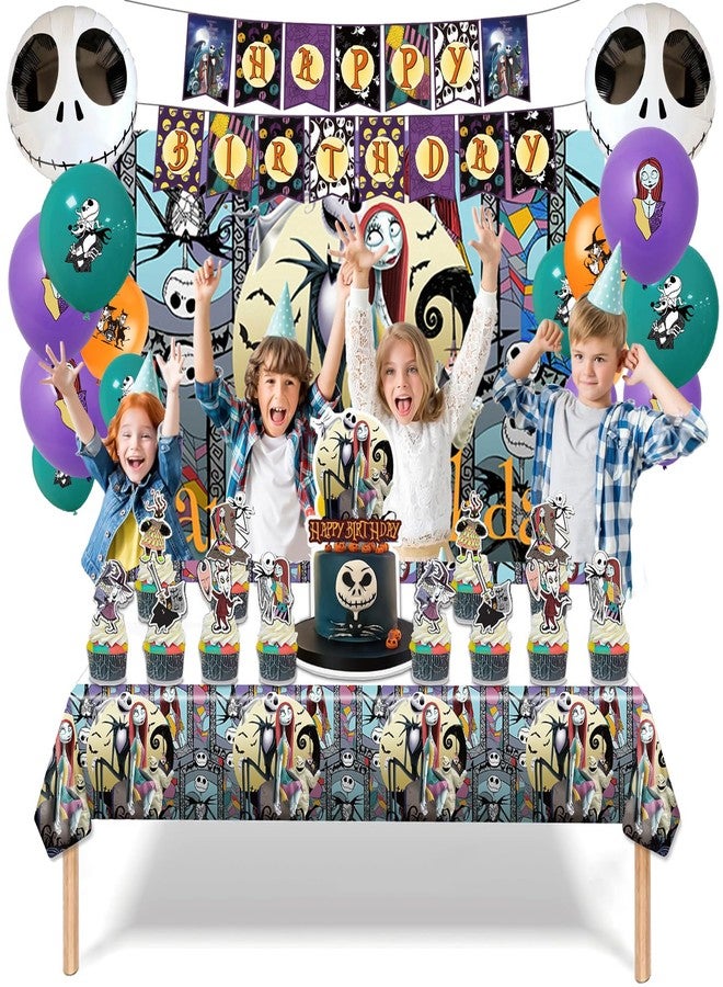 Taeku Horror Birthday Decorations - 39 Pcs Halloween Party Supplies Set Movie Theme, Includes Banner, Balloons, Cake Toppers, Backdrop & Tablecloth - Scary Decor for Horror Fans (Orange) - Image 3