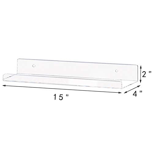 Weiai Clear Acrylic Shelf 15" Invisible Floating Wall Ledge Bookshelf, Kids Book Display Shelves Wall Mounted (15 Inch 3Pack) - Image 3