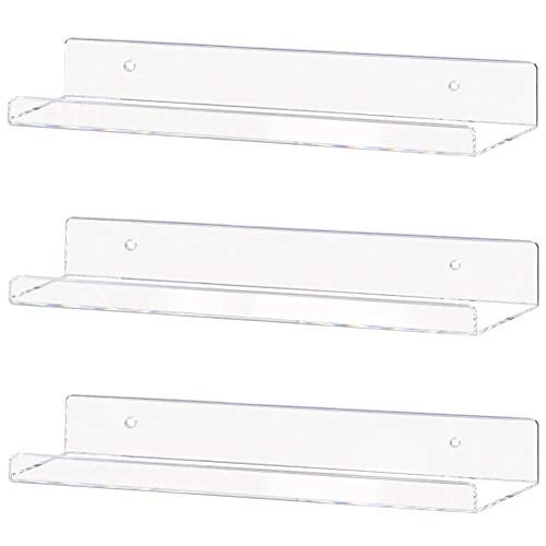 Weiai Clear Acrylic Shelf 15" Invisible Floating Wall Ledge Bookshelf, Kids Book Display Shelves Wall Mounted (15 Inch 3Pack) - Image 1