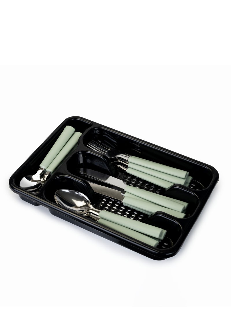 Berger Cutlery Set, 25 Piece Set - Includes Knives, Forks, Spoons, Teaspoons, with Tableware Box - Green - Image 1