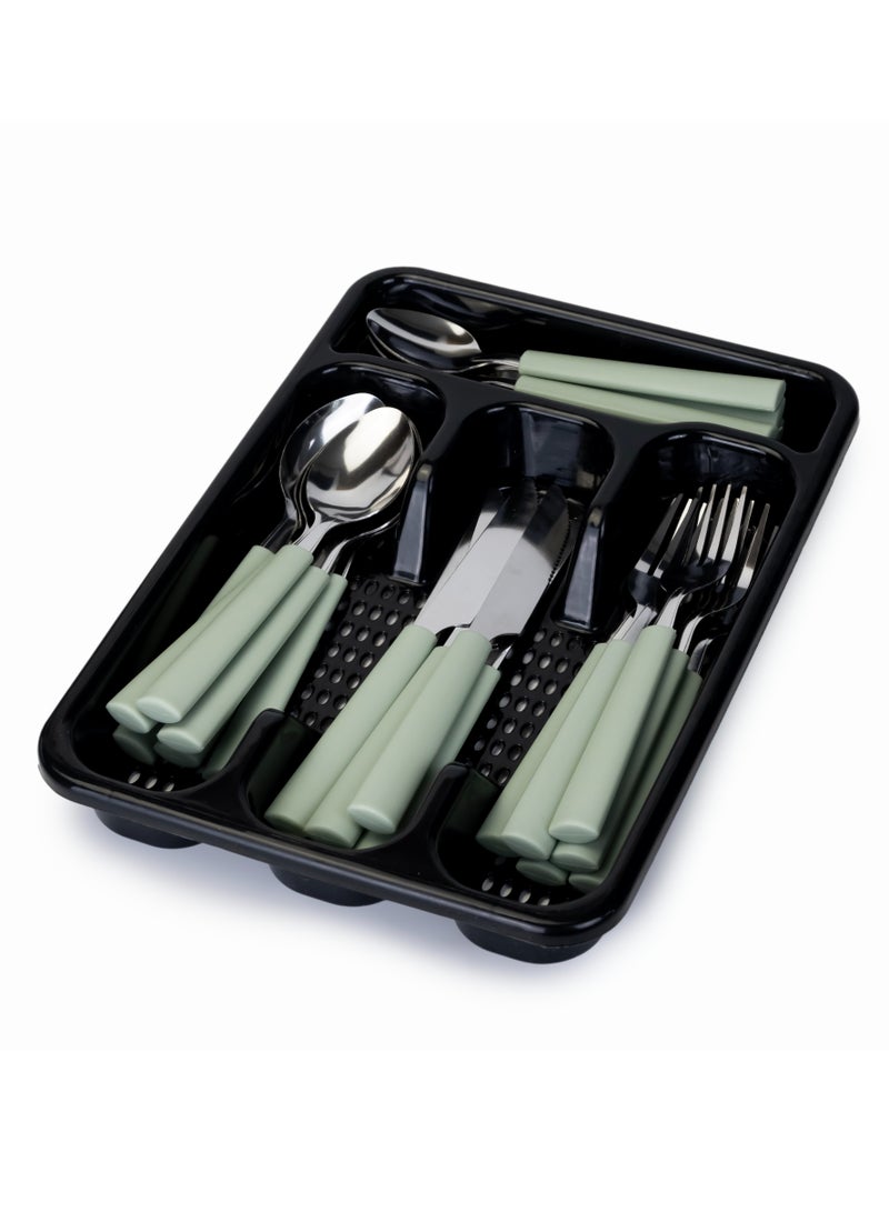Berger Cutlery Set, 25 Piece Set - Includes Knives, Forks, Spoons, Teaspoons, with Tableware Box - Green - Image 3
