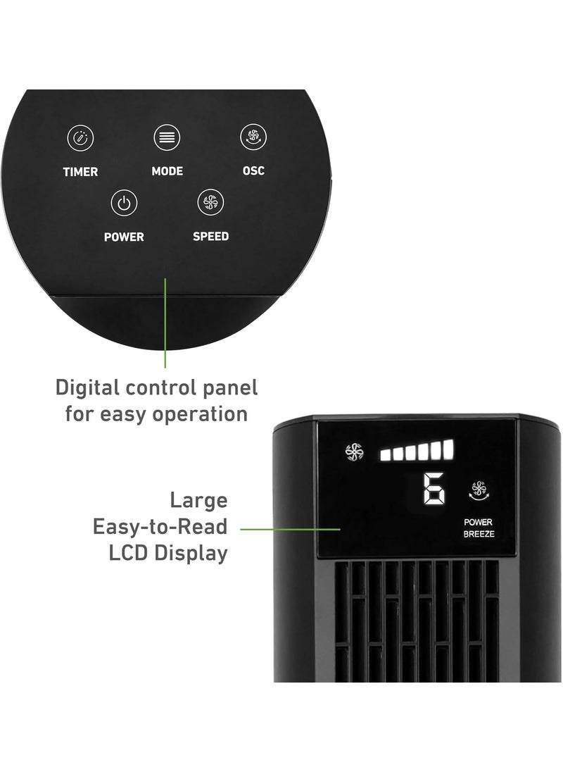 Holmes Holmes 36 CleanBreeze Digital Tower Fan with Removable Blade ClearRead Display 75 Oscillation 6 Speeds 4 Modes 12Hour Timer Home Bedroom or Office Remote Control Matte Black  - Image 5