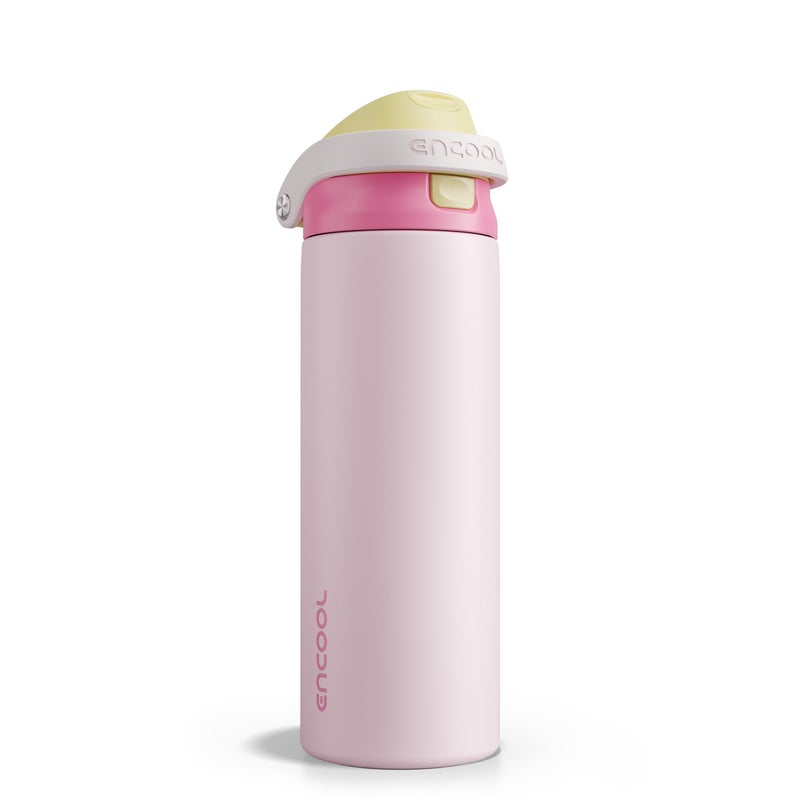 ENCOOL Leakproof Insulated Water Bottle with Straw Dual-Sip Water Bottle Bag-Safe Design for Work, Commute & Gym â€“ Keeps Drinks Cold All Day, 24 oz, Butter Rose - Image 1