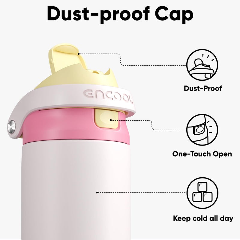 ENCOOL Leakproof Insulated Water Bottle with Straw Dual-Sip Water Bottle Bag-Safe Design for Work, Commute & Gym â€“ Keeps Drinks Cold All Day, 24 oz, Butter Rose - Image 2