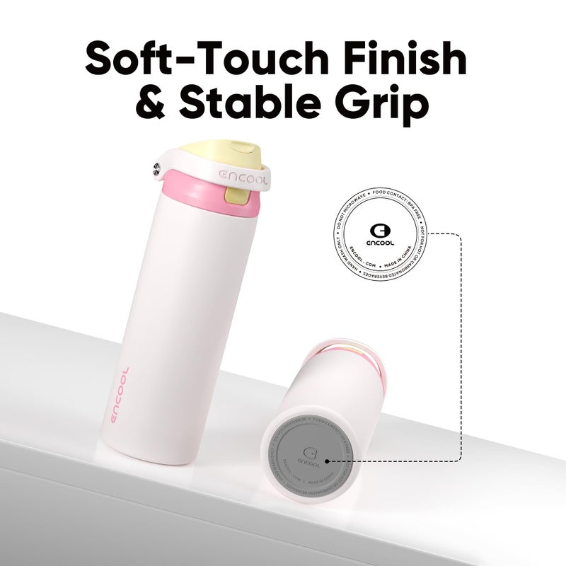 ENCOOL Leakproof Insulated Water Bottle with Straw Dual-Sip Water Bottle Bag-Safe Design for Work, Commute & Gym â€“ Keeps Drinks Cold All Day, 24 oz, Butter Rose - Image 5