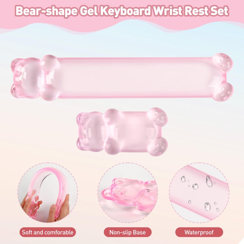Sumgsn Gel Keyboard and Mouse Wrist Rest Set â€“ Clear Wrist Rest for Computer Keyboard 60%/68%/75%, Comfort & Support for Typing and Gaming(Cute Pink Bear) - Image 5