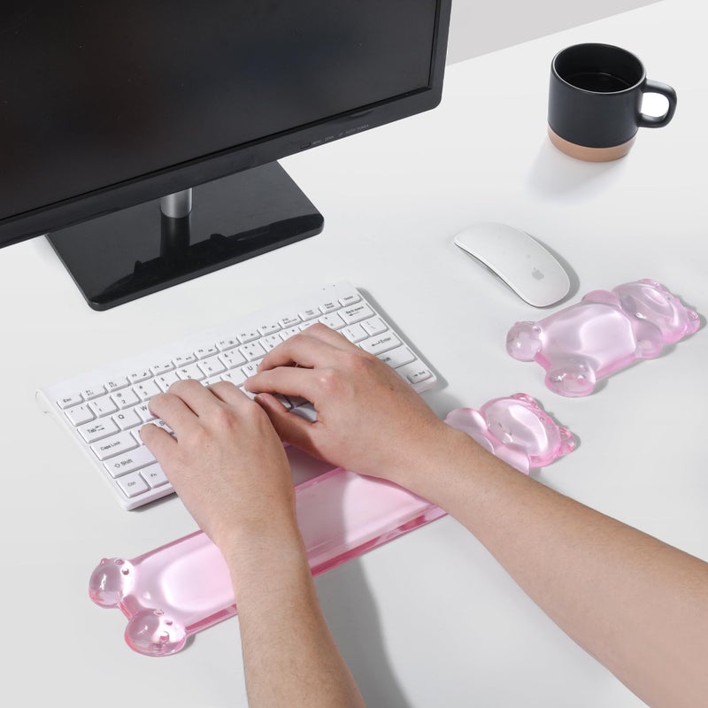 Sumgsn Gel Keyboard and Mouse Wrist Rest Set â€“ Clear Wrist Rest for Computer Keyboard 60%/68%/75%, Comfort & Support for Typing and Gaming(Cute Pink Bear) - Image 3