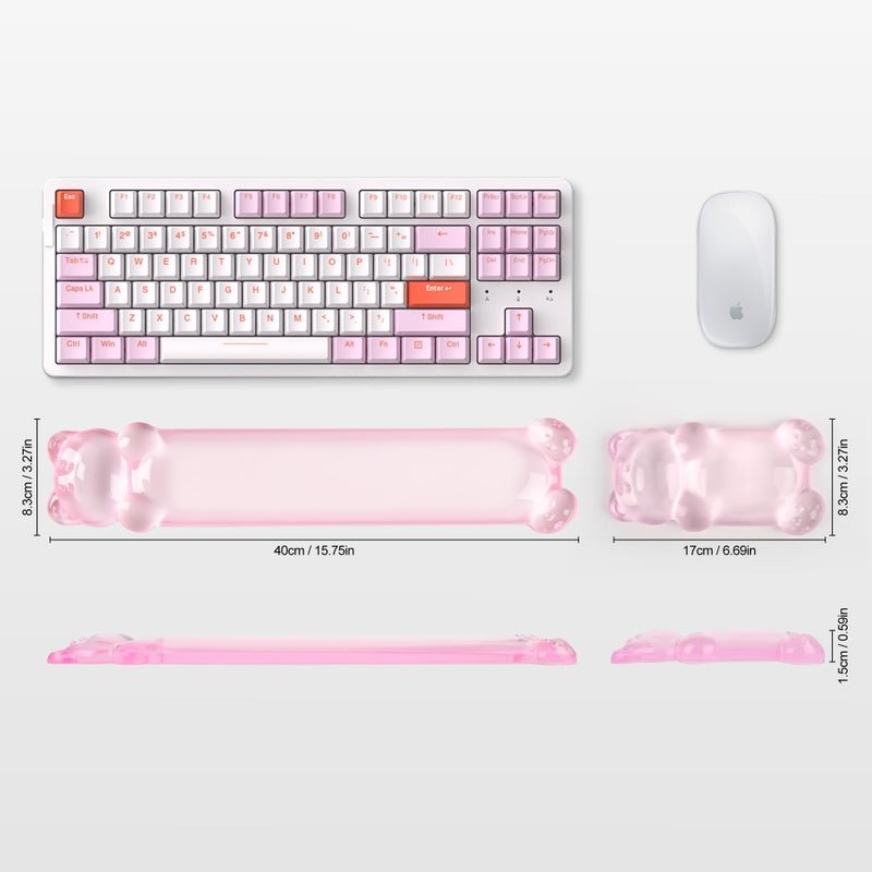 Sumgsn Gel Keyboard and Mouse Wrist Rest Set â€“ Clear Wrist Rest for Computer Keyboard 60%/68%/75%, Comfort & Support for Typing and Gaming(Cute Pink Bear) - Image 2