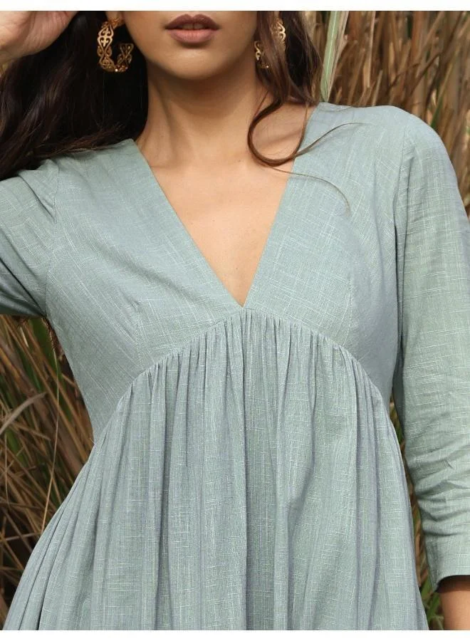 ترو برونز trueBrowns Blue Cotton Tiered Dress