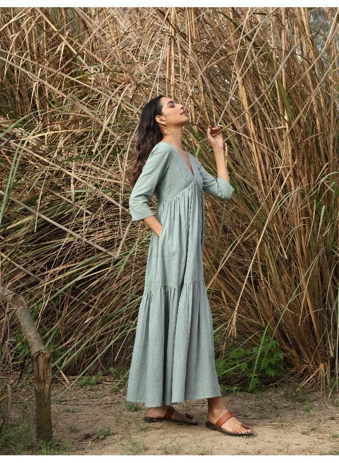 ترو برونز trueBrowns Blue Cotton Tiered Dress