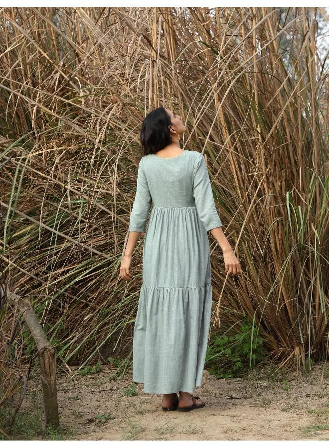 ترو برونز trueBrowns Blue Cotton Tiered Dress