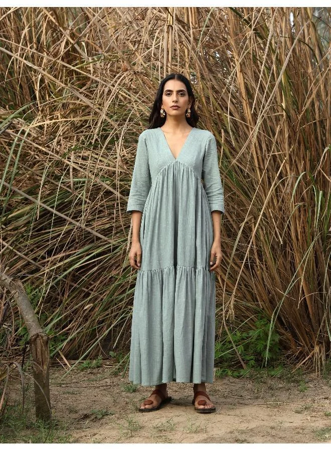 ترو برونز trueBrowns Blue Cotton Tiered Dress