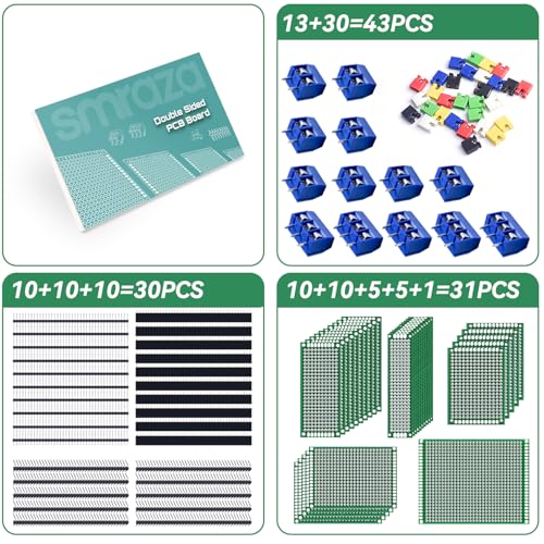 Smraza 104pcs Double Sided PCB Board Kit, Prototype Boards for DIY Soldering and Electronic Project Circuit Boards Compatible with Arduino Kits, 30PCS 40 Pin 2.54mm Male and Female Header Connector - Image 2