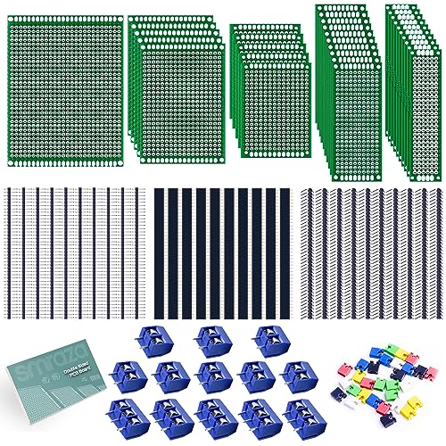 Smraza 104pcs Double Sided PCB Board Kit, Prototype Boards for DIY Soldering and Electronic Project Circuit Boards Compatible with Arduino Kits, 30PCS 40 Pin 2.54mm Male and Female Header Connector - Image 1