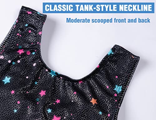 TENVDA Girls Gymnastics Leotards Size 6-7 Years Old Black Sparkly Stars Biketards Durable Sport Workout Unitards - Image 3