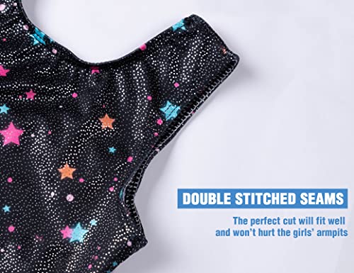 TENVDA Girls Gymnastics Leotards Size 6-7 Years Old Black Sparkly Stars Biketards Durable Sport Workout Unitards - Image 4