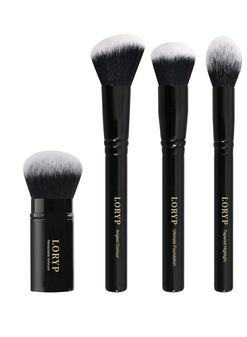 LORYP LORYP 4 Pcs Full Face Professional Makeup Brushes Set with Retractable Kabuki Airbrush For Powder,Liquid,Cream,Angled Blush Brush, Foundation Brush, Tapered Highlight Brush  - Image 1