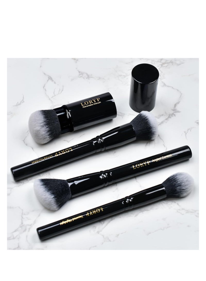 LORYP LORYP 4 Pcs Full Face Professional Makeup Brushes Set with Retractable Kabuki Airbrush For Powder,Liquid,Cream,Angled Blush Brush, Foundation Brush, Tapered Highlight Brush  - Image 3