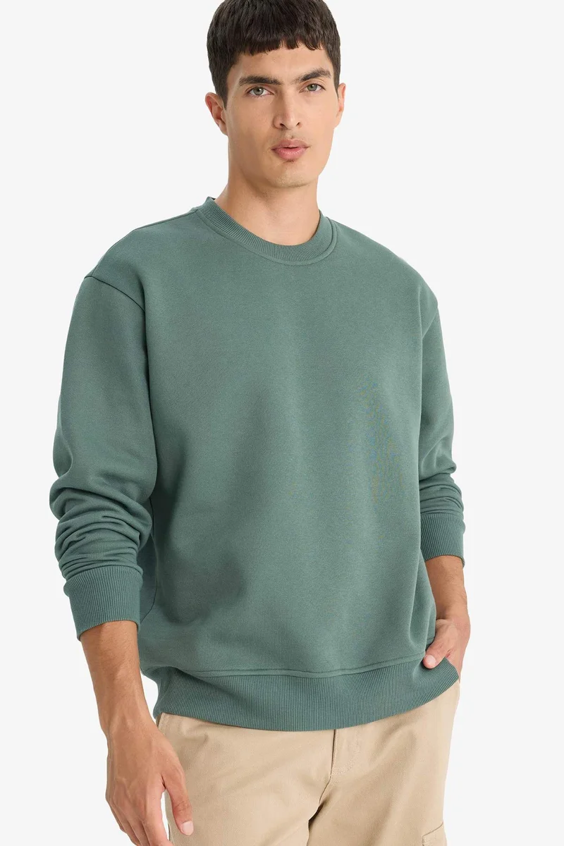 ديفاكتو Relax Fit Crew Neck Thick Basic Sweatshirt