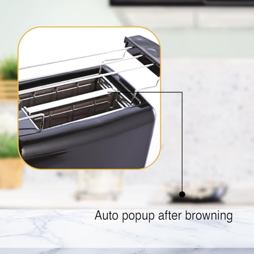 Usha iToast 2 Slice Pop Up Toaster | 650 Watt | 6 Browning Settings | Cool Touch Body | Croissant/Bun Warmer | Automatic Bread Centering for Uniform Browning | 2 Years Warranty (Black) - Image 5