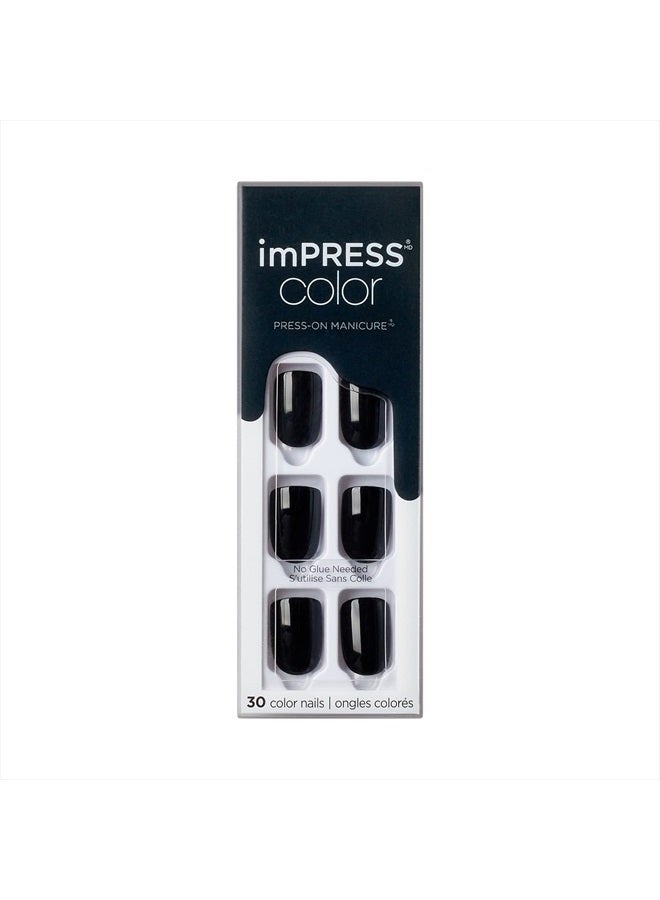 Impress أظافر كيس imPRESS الملونة القابلة للتطبيق، مجموعة أظافر جل، تقنية PureFit، طول قصير، "أسود بالكامل"، مانيكير بلون صلب بدون طلاء، تشمل وسادة تحضير، ملف أظافر صغير، عصا جلد، و30 ظفر مزيف - Image 1