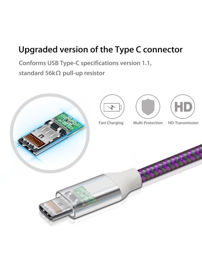 Fasgear [3-Pack]USB to USB C CABLE (10ft), Fasgear Extra Long Nylon Braided Durable USB Type C Cables Fast charging Sync Compatible with Galaxy S9/S8, Moto Z2, LG V30/G6, Nokia N1 and More (Blue/Purpl - Image 3