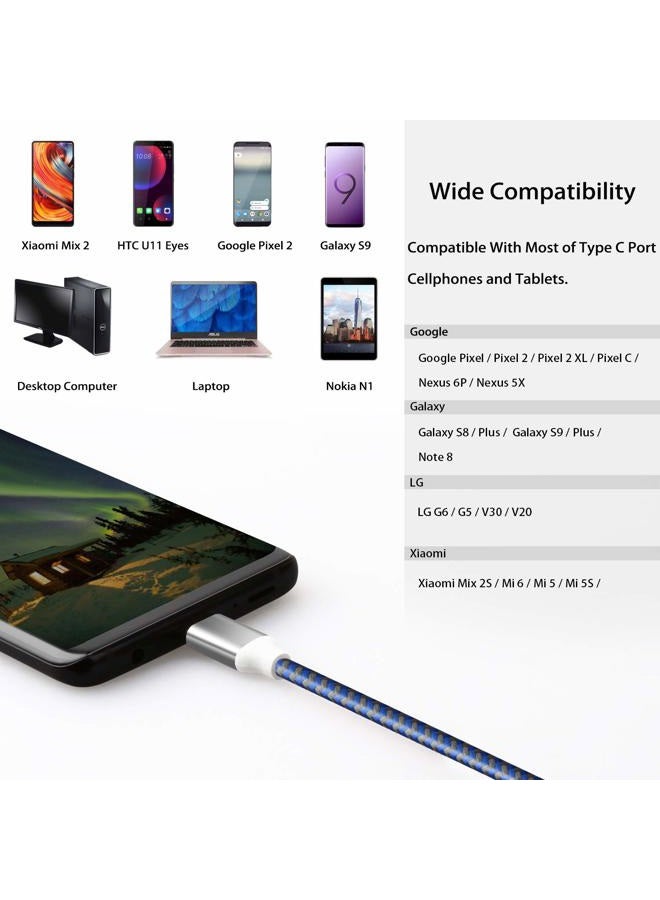 Fasgear [3-Pack]USB to USB C CABLE (10ft), Fasgear Extra Long Nylon Braided Durable USB Type C Cables Fast charging Sync Compatible with Galaxy S9/S8, Moto Z2, LG V30/G6, Nokia N1 and More (Blue/Purpl - Image 5