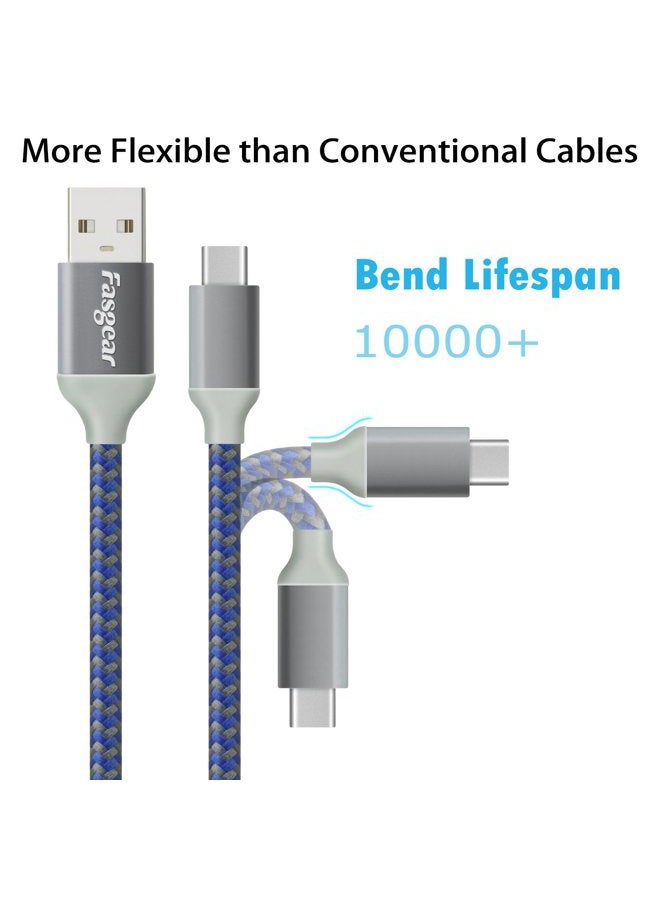 Fasgear [3-Pack]USB to USB C CABLE (10ft), Fasgear Extra Long Nylon Braided Durable USB Type C Cables Fast charging Sync Compatible with Galaxy S9/S8, Moto Z2, LG V30/G6, Nokia N1 and More (Blue/Purpl - Image 2