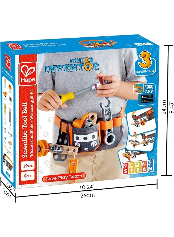 Hape Junior Inventor Scientific Tool Belt | 19 Piece Utility Component Steam Tool Storage Belt For Children +4 Years 26cm
