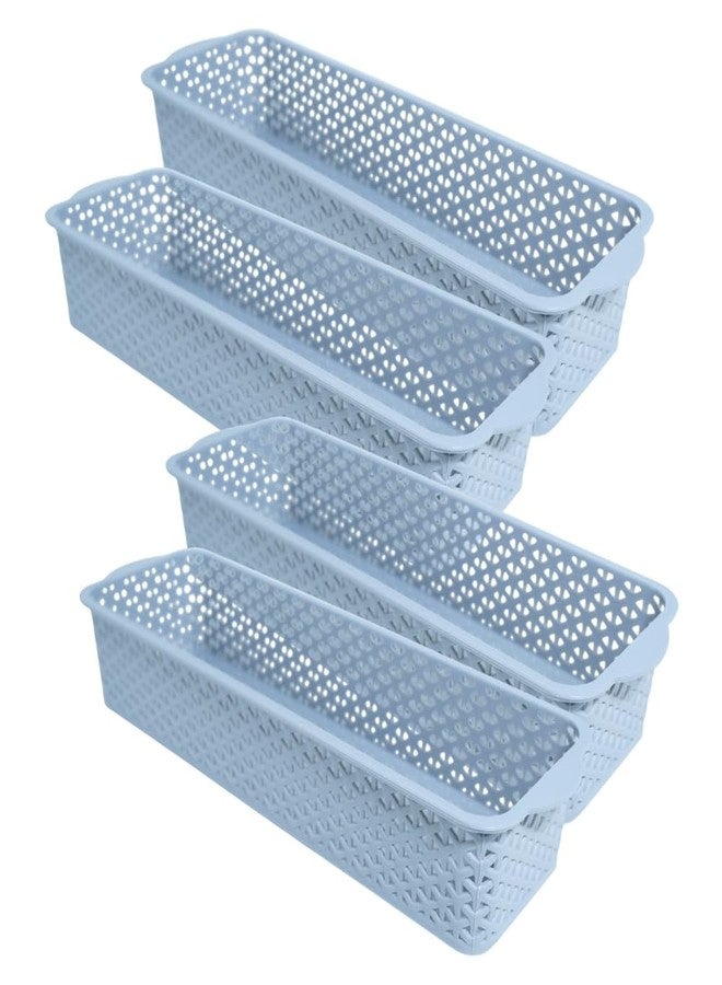 MORVI Deskmate Multi-Purpose Plastic Storage Basket|Durable Stackable Organizer Tokri For Home,Kitchen,Bathroom & Office| Drawer Tray,Cutlery,Cosmetics,Stationery|Set Of 4|Light Grey - Image 1