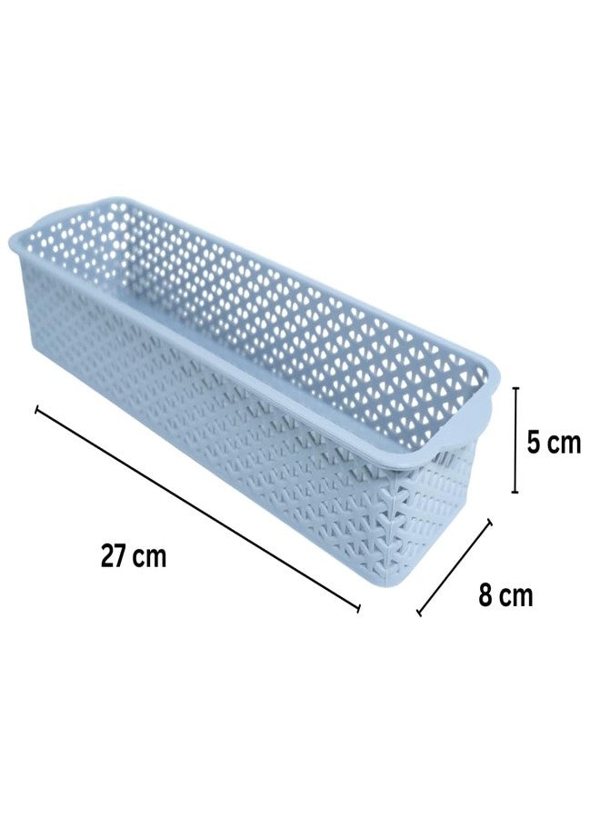 MORVI Deskmate Multi-Purpose Plastic Storage Basket|Durable Stackable Organizer Tokri For Home,Kitchen,Bathroom & Office| Drawer Tray,Cutlery,Cosmetics,Stationery|Set Of 4|Light Grey - Image 2