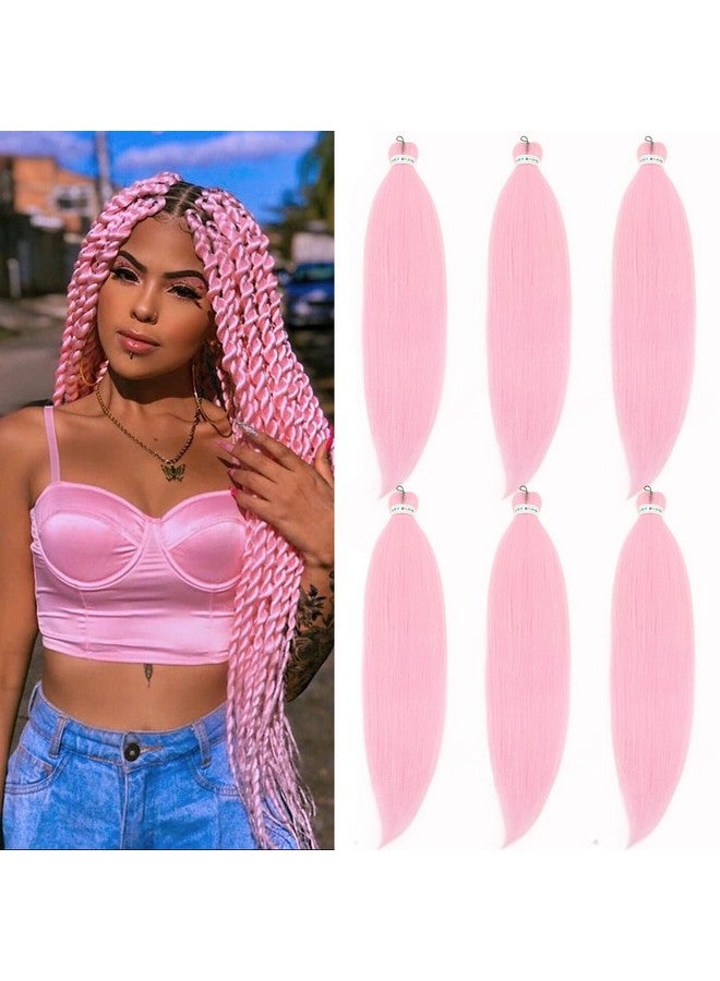 اوبرويو شعر تجديل وردي تم تمديده مسبقًا، وصلات شعر كانيكالون ممددة مسبقًا، شعر صناعي بطول 66 سم لتضفير شعر كروشيه ياكي وردي فاتح طويل (وردي فاتح، 6 عبوات) - Image 2
