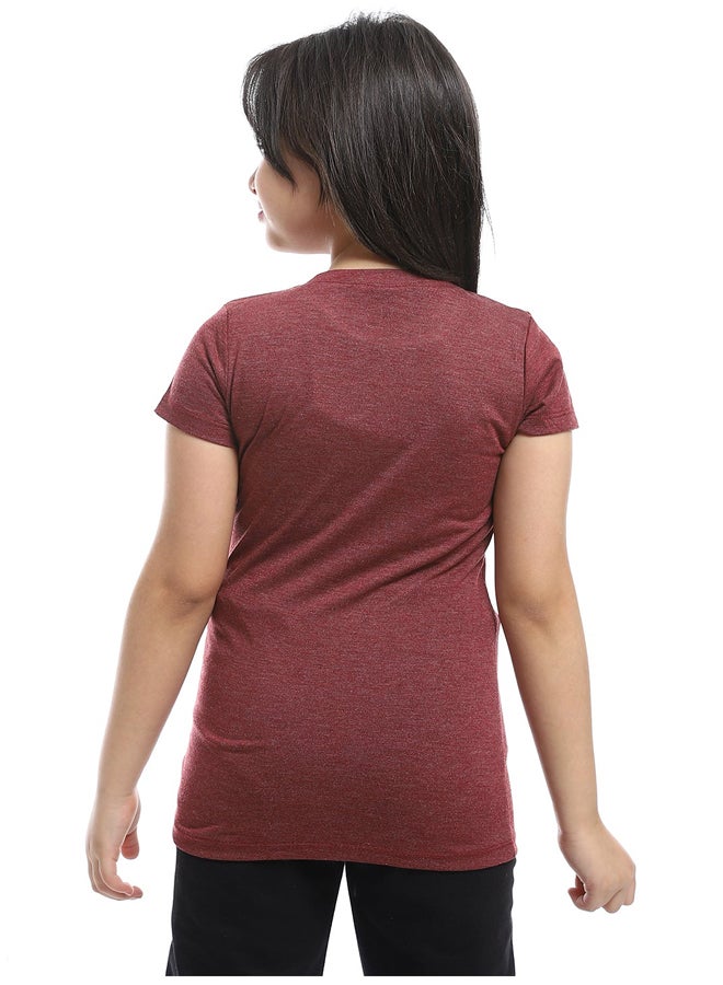 Andora Slip On Chest Printed Cotton Girls Tee _Dark Red - Image 3