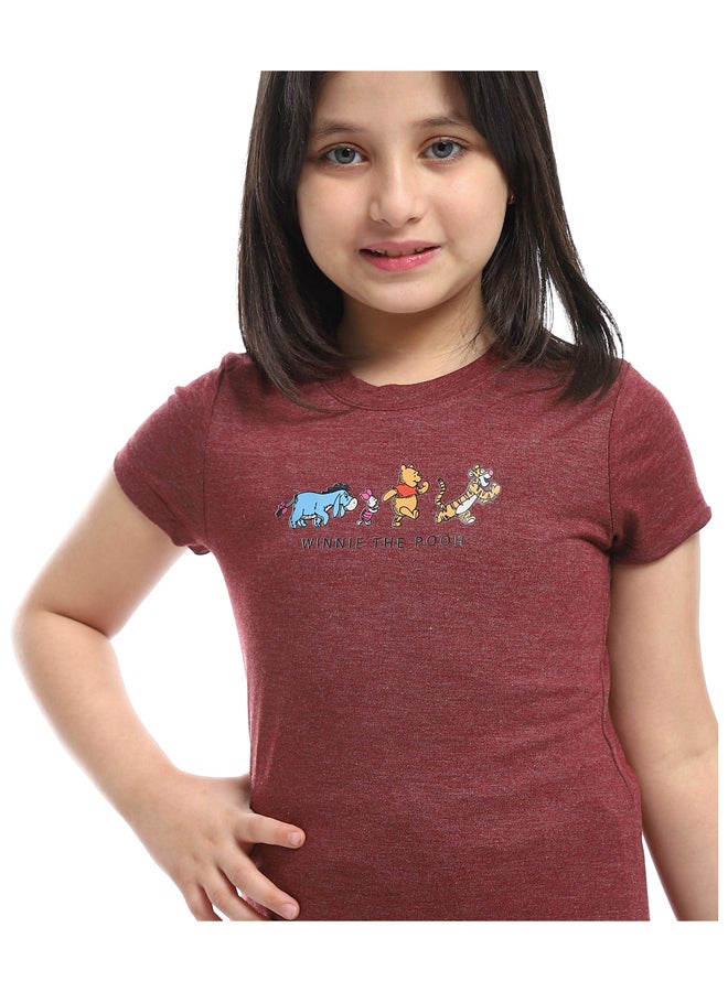 Andora Slip On Chest Printed Cotton Girls Tee _Dark Red - Image 4